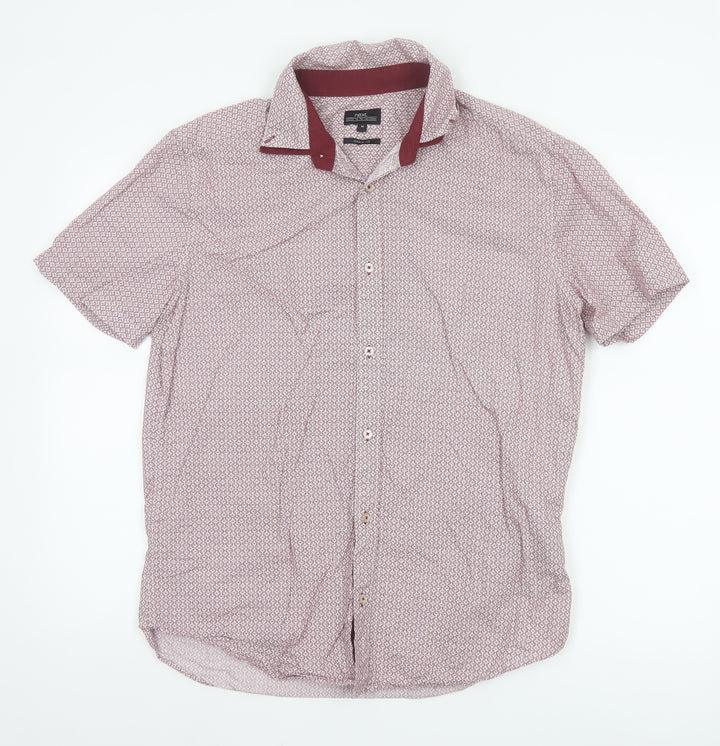 Next Men’s Red Geometric Short Sleeve Cotton Button-Up Shirt Size M