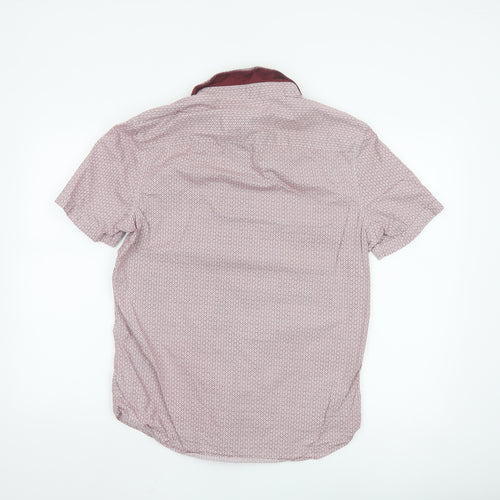 Next Men’s Red Geometric Short Sleeve Cotton Button-Up Shirt Size M
