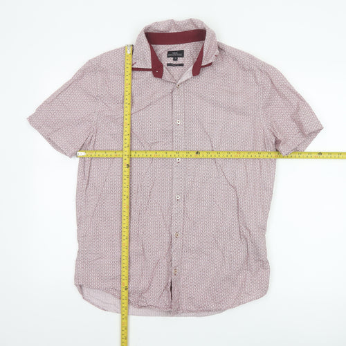 Next Men’s Red Geometric Short Sleeve Cotton Button-Up Shirt Size M