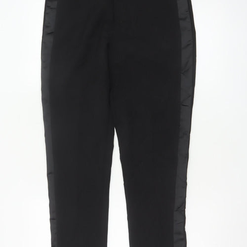 Attentif Paris Women's Black Straight Leg Satin Trim Trousers Size 10