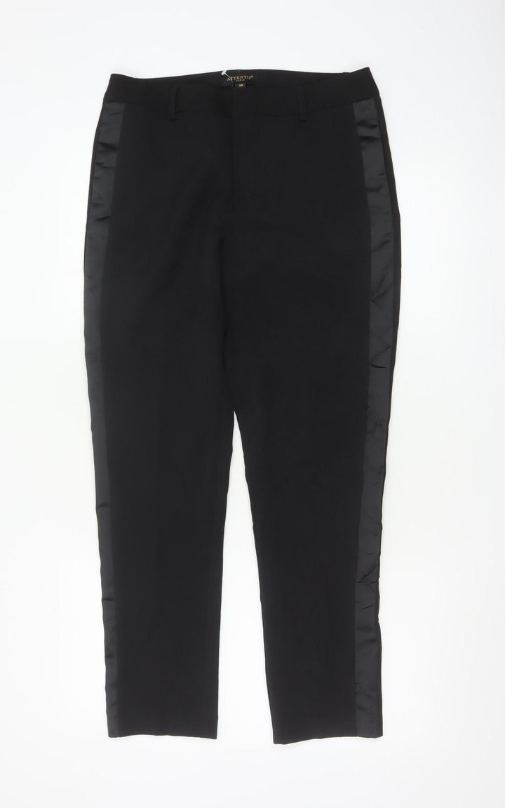 Attentif Paris Women's Black Straight Leg Satin Trim Trousers Size 10