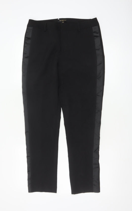 Attentif Paris Women's Black Straight Leg Satin Trim Trousers Size 10