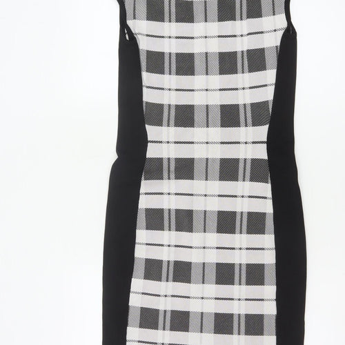 Karen Millen Women's Black Check Bodycon Knee Length Dress Size 12