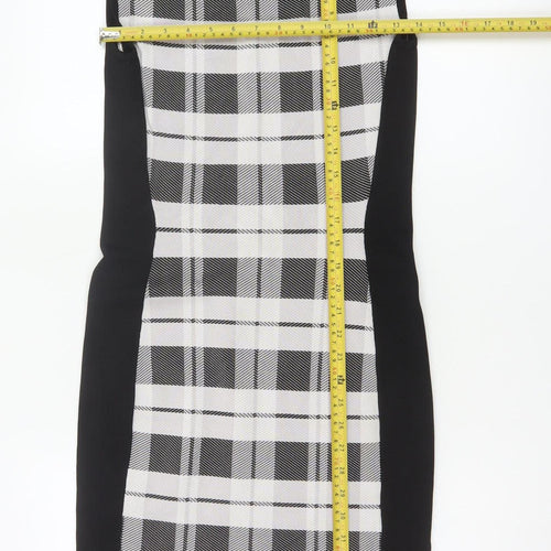 Karen Millen Women's Black Check Bodycon Knee Length Dress Size 12