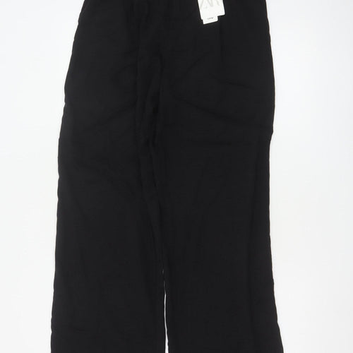 ZARA Women Black Wide-Leg Trousers Size S Lyocell Blend