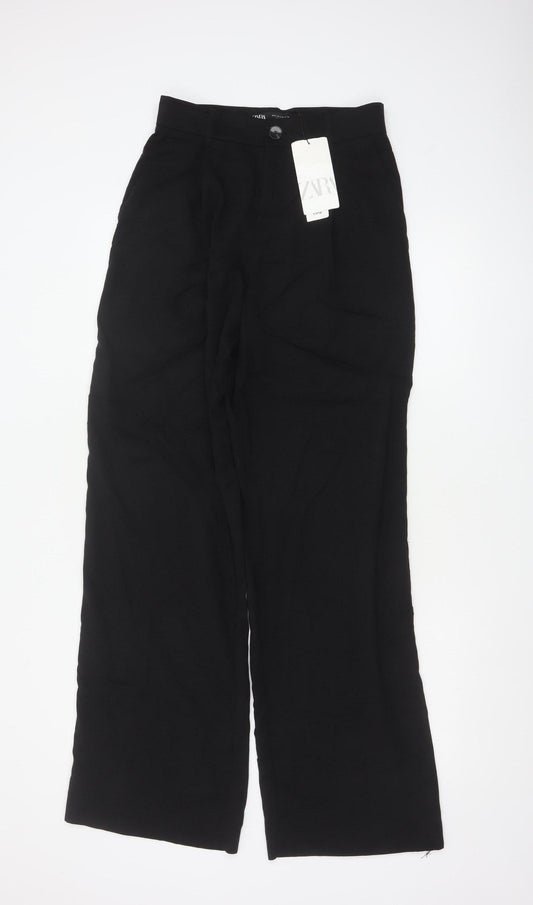 ZARA Women Black Wide-Leg Trousers Size S Lyocell Blend