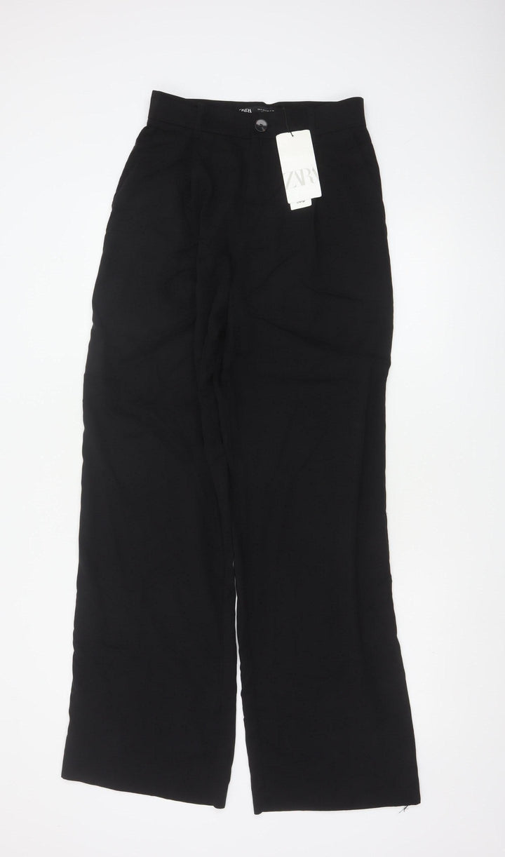 ZARA Women Black Wide-Leg Trousers Size S Lyocell Blend