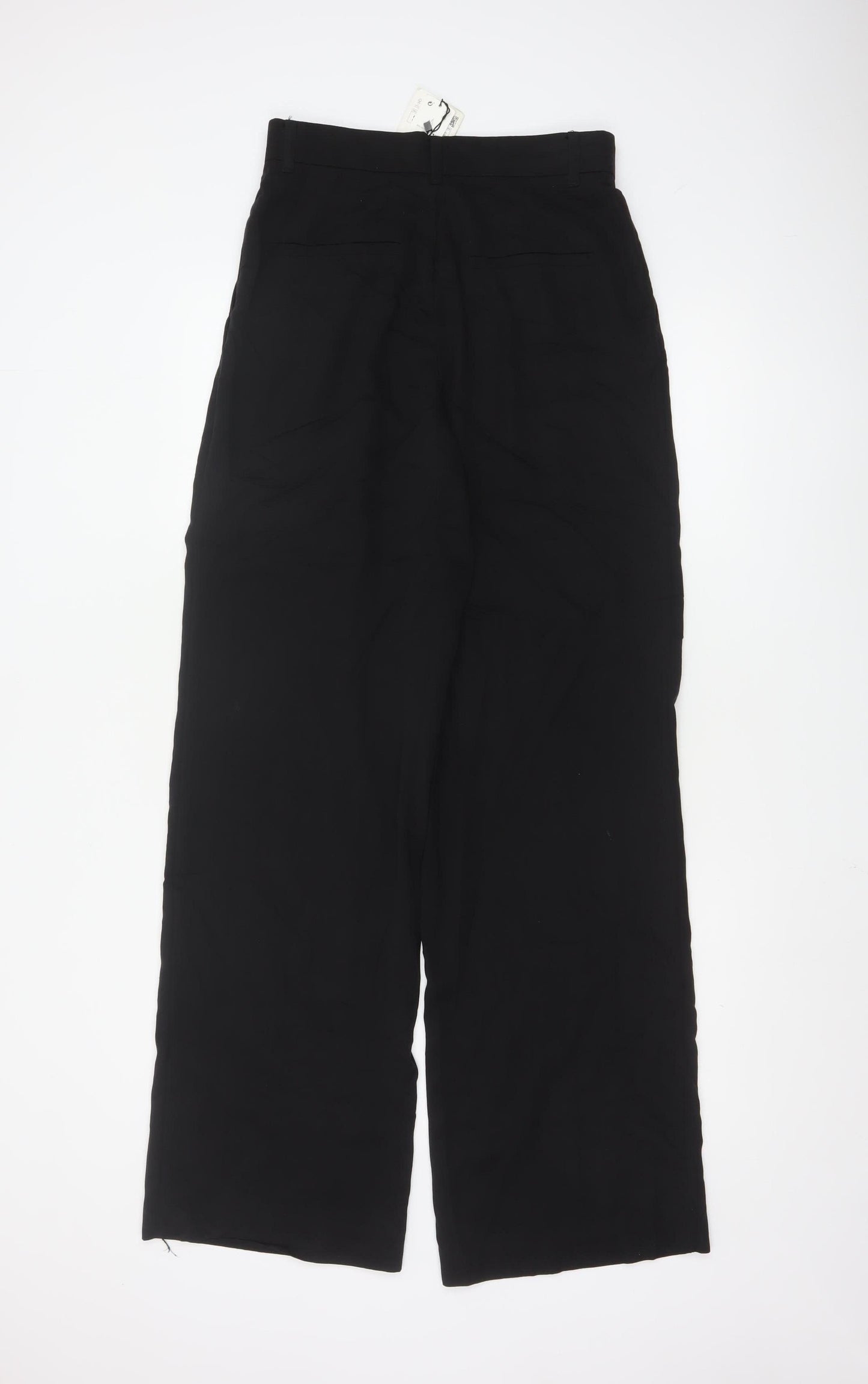 ZARA Women Black Wide-Leg Trousers Size S Lyocell Blend