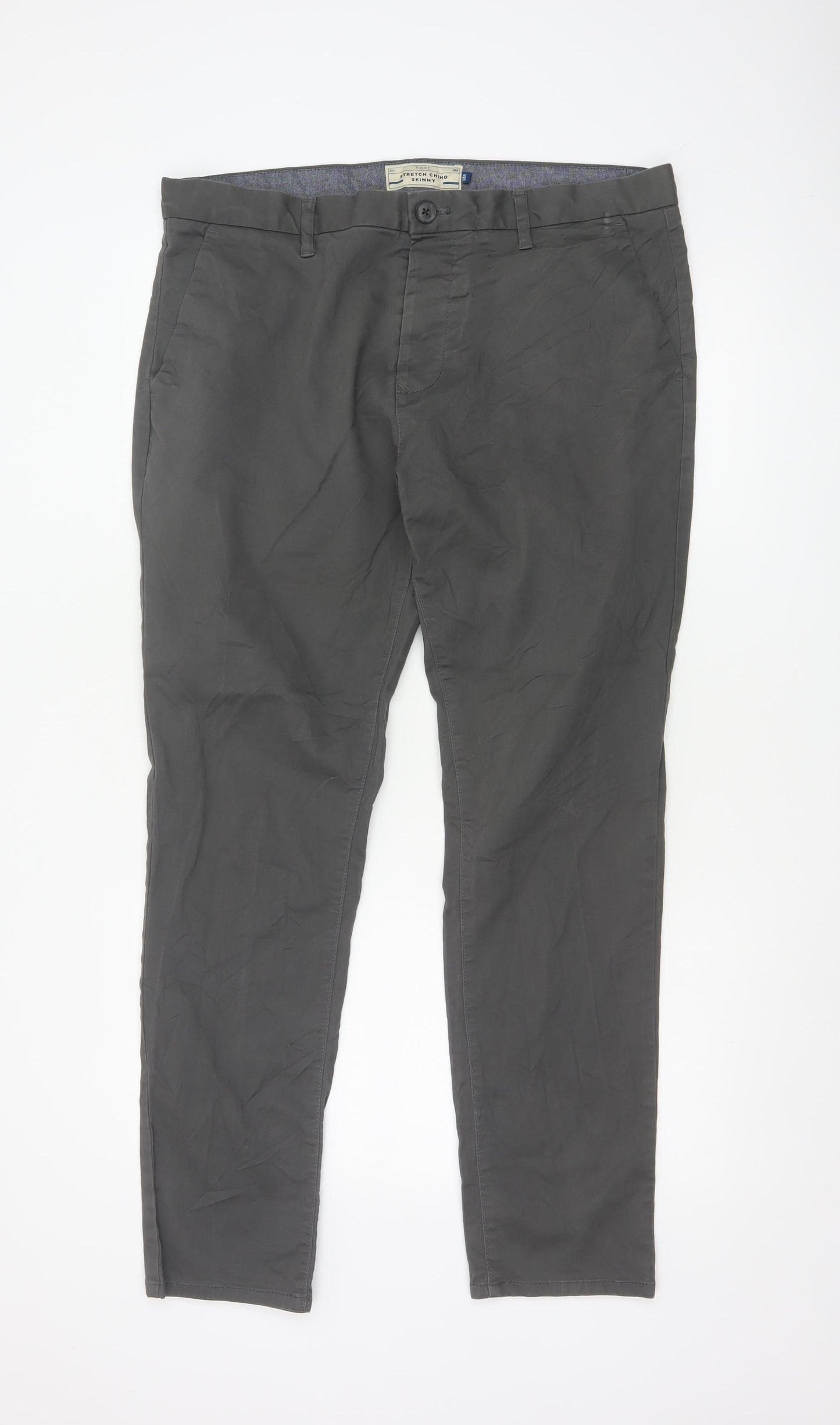 Next Men's Grey Chino Trousers Size L 36x31 Regular Fit