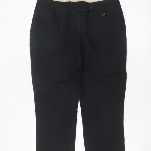 Next Women Black Linen Cotton Cropped Trousers Size 12 Regular