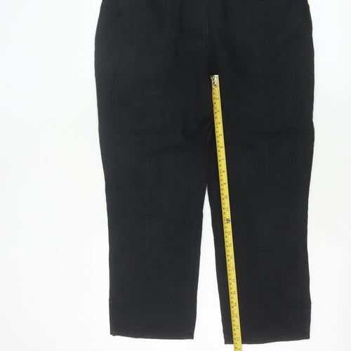 Next Women Black Linen Cotton Cropped Trousers Size 12 Regular