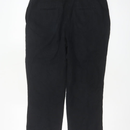 Next Women Black Linen Cotton Cropped Trousers Size 12 Regular