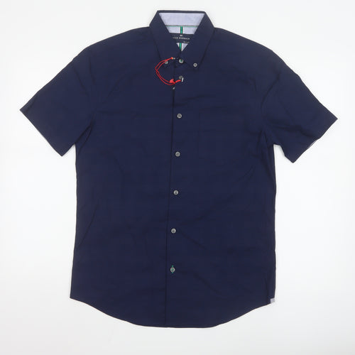 Marks and Spencer Blue Harbour Men's Blue Short Sleeve Cotton Button-Up Shirt Size S