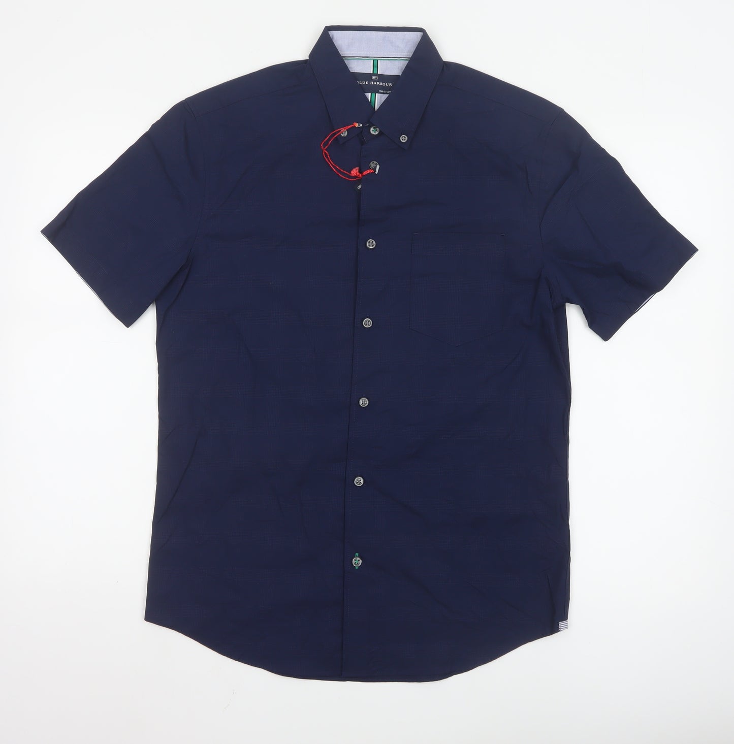 Marks and Spencer Blue Harbour Men's Blue Short Sleeve Cotton Button-Up Shirt Size S
