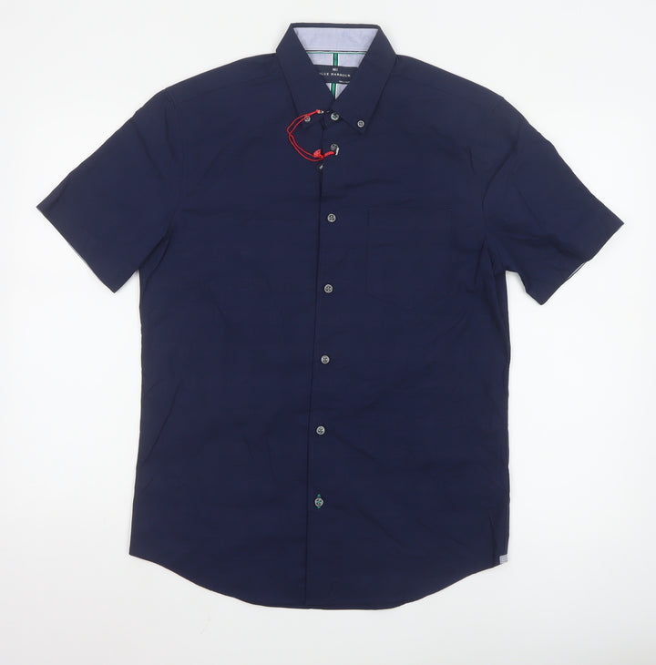 Marks and Spencer Blue Harbour Men's Blue Short Sleeve Cotton Button-Up Shirt Size S