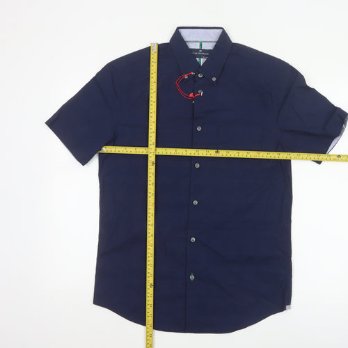 Marks and Spencer Blue Harbour Men's Blue Short Sleeve Cotton Button-Up Shirt Size S