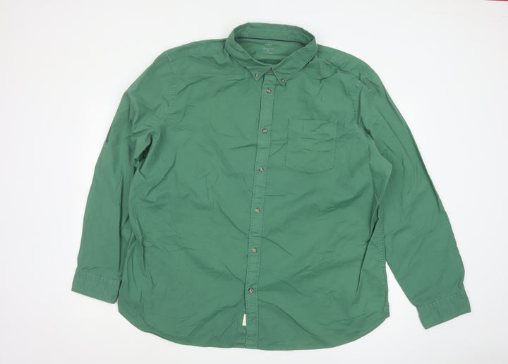 Marks and Spencer Men's Green Regular Fit 3XL Cotton Button-Up Shirt