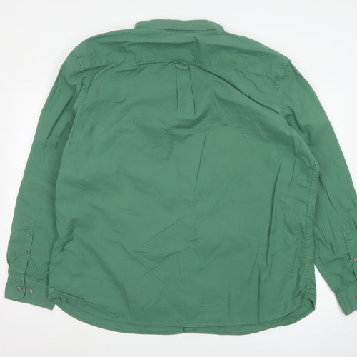 Marks and Spencer Men's Green Regular Fit 3XL Cotton Button-Up Shirt