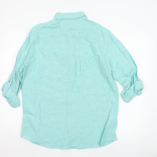 Marks and Spencer Men's Green Linen Regular Fit Long Sleeve Shirt M