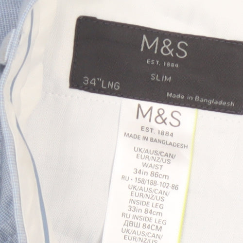 Marks and Spencer Men's Blue Slim Fit Dress Pants 34L