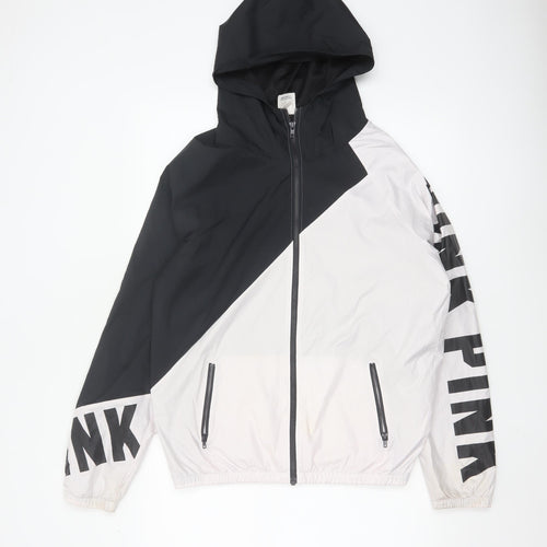 Victoria's Secret PINK Women's XS Black White Hooded Windbreaker Jacket