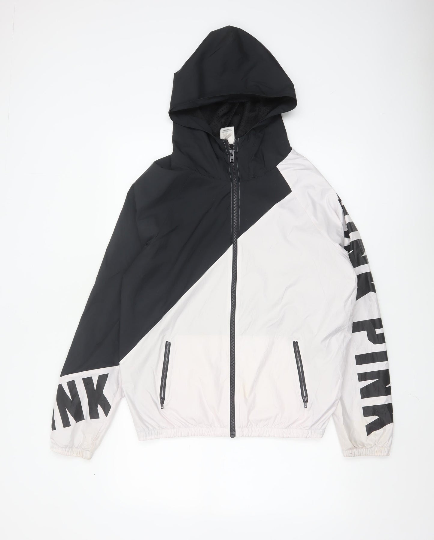 Victoria's Secret PINK Women's XS Black White Hooded Windbreaker Jacket