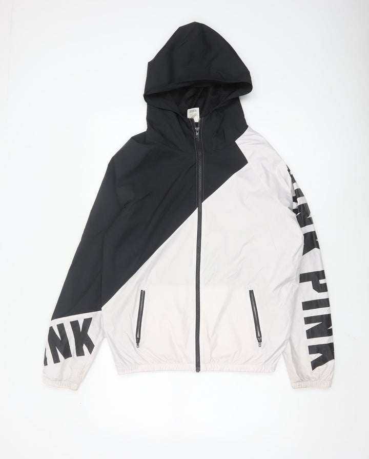 Victoria's Secret PINK Women's XS Black White Hooded Windbreaker Jacket