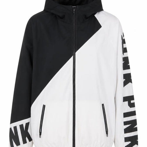 Victoria's Secret PINK Women's XS Black White Hooded Windbreaker Jacket