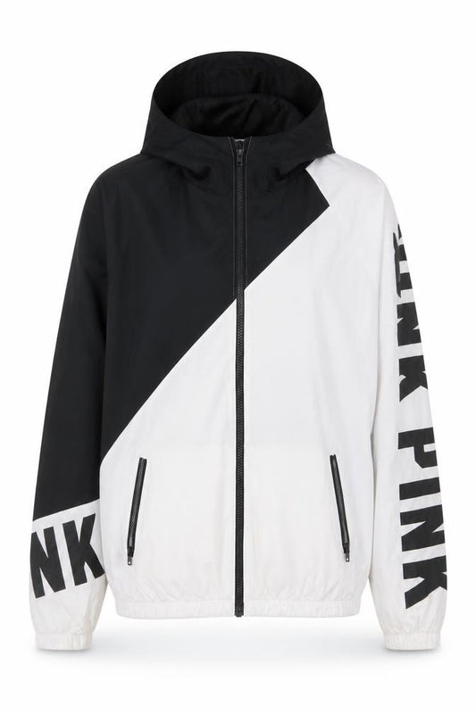 Victoria's Secret PINK Women's XS Black White Hooded Windbreaker Jacket