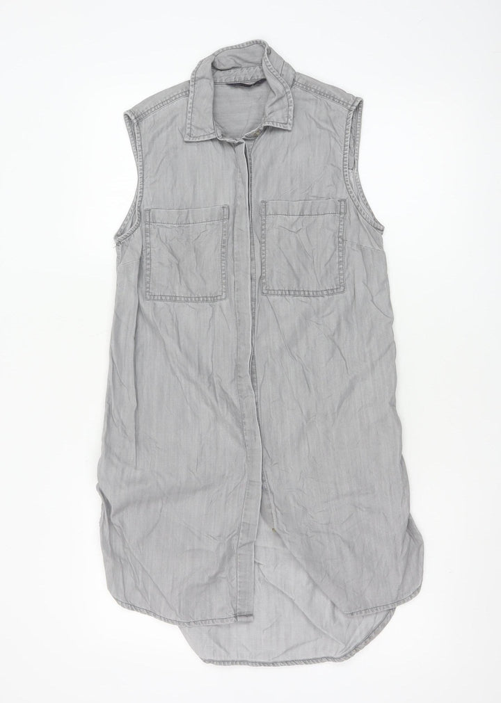 Marks and Spencer Women's Grey Lyocell Sleeveless Shirt Dress Size 8