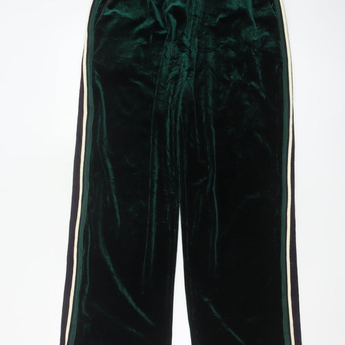 Elli White Womens Green Velvet Wide-Leg Trousers Size L