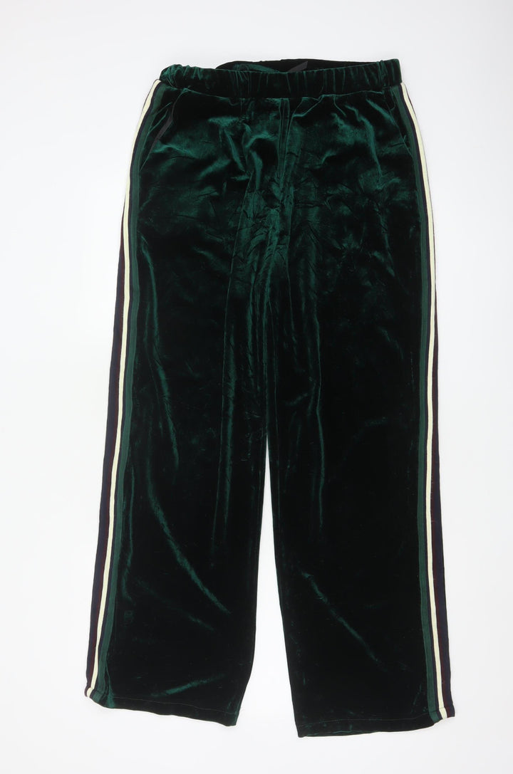 Elli White Womens Green Velvet Wide-Leg Trousers Size L