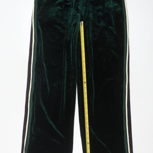 Elli White Womens Green Velvet Wide-Leg Trousers Size L