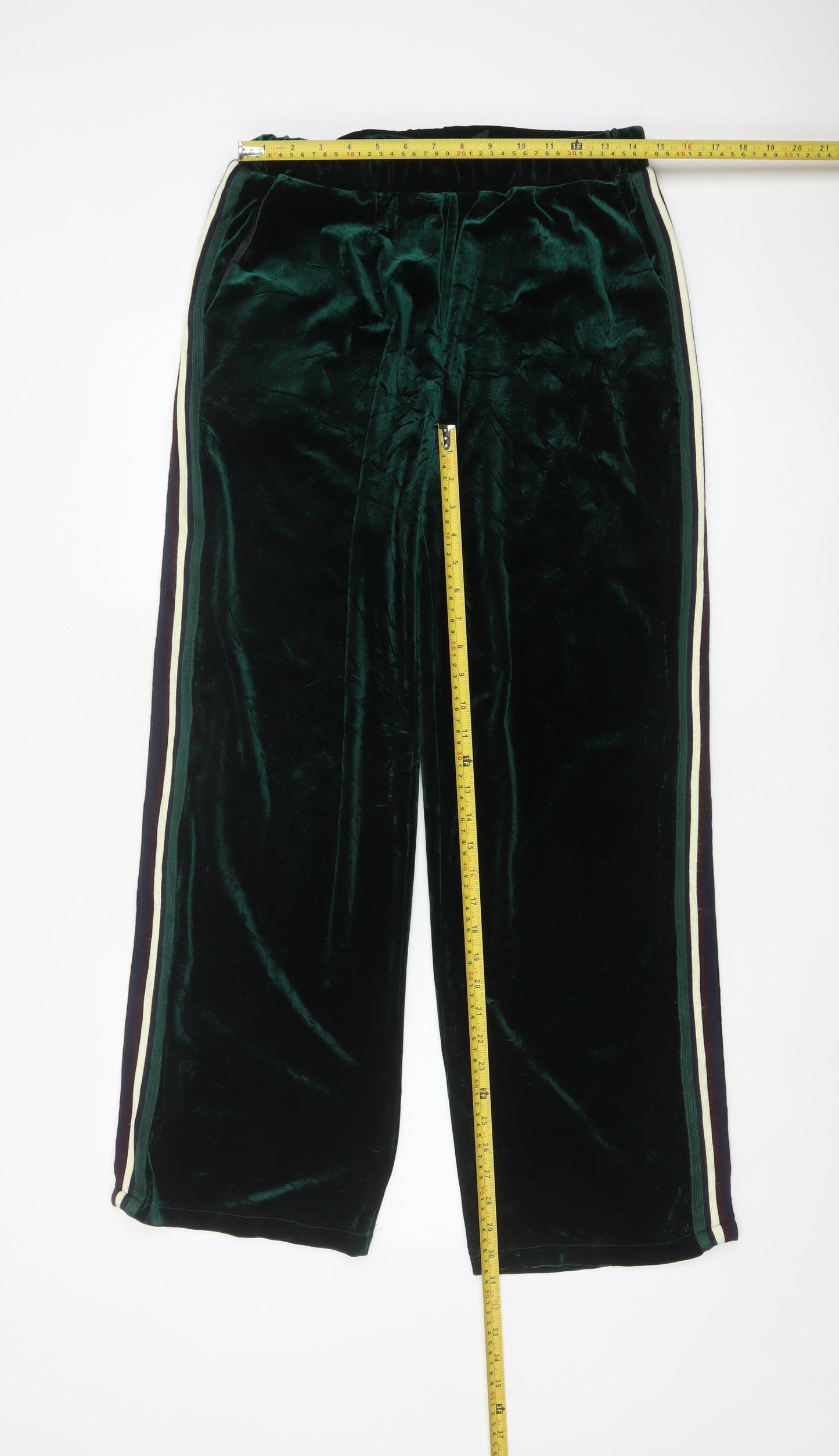 Elli White Womens Green Velvet Wide-Leg Trousers Size L