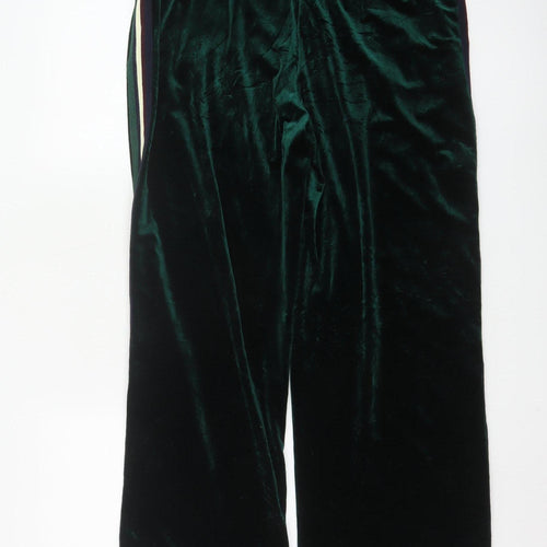 Elli White Womens Green Velvet Wide-Leg Trousers Size L