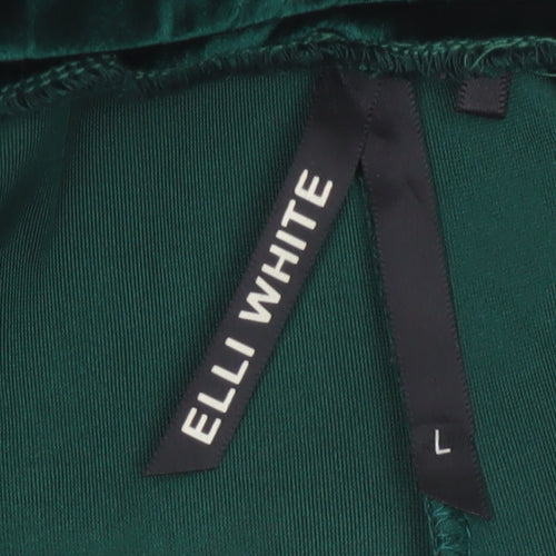 Elli White Womens Green Velvet Wide-Leg Trousers Size L