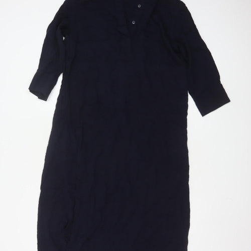 Uniqlo Women Blue Midi Shirt Dress M 3/4 Sleeve Button Classic Style