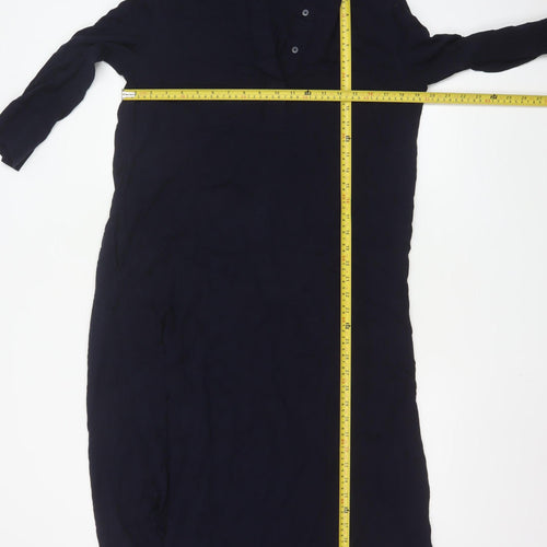 Uniqlo Women Blue Midi Shirt Dress M 3/4 Sleeve Button Classic Style
