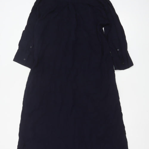 Uniqlo Women Blue Midi Shirt Dress M 3/4 Sleeve Button Classic Style