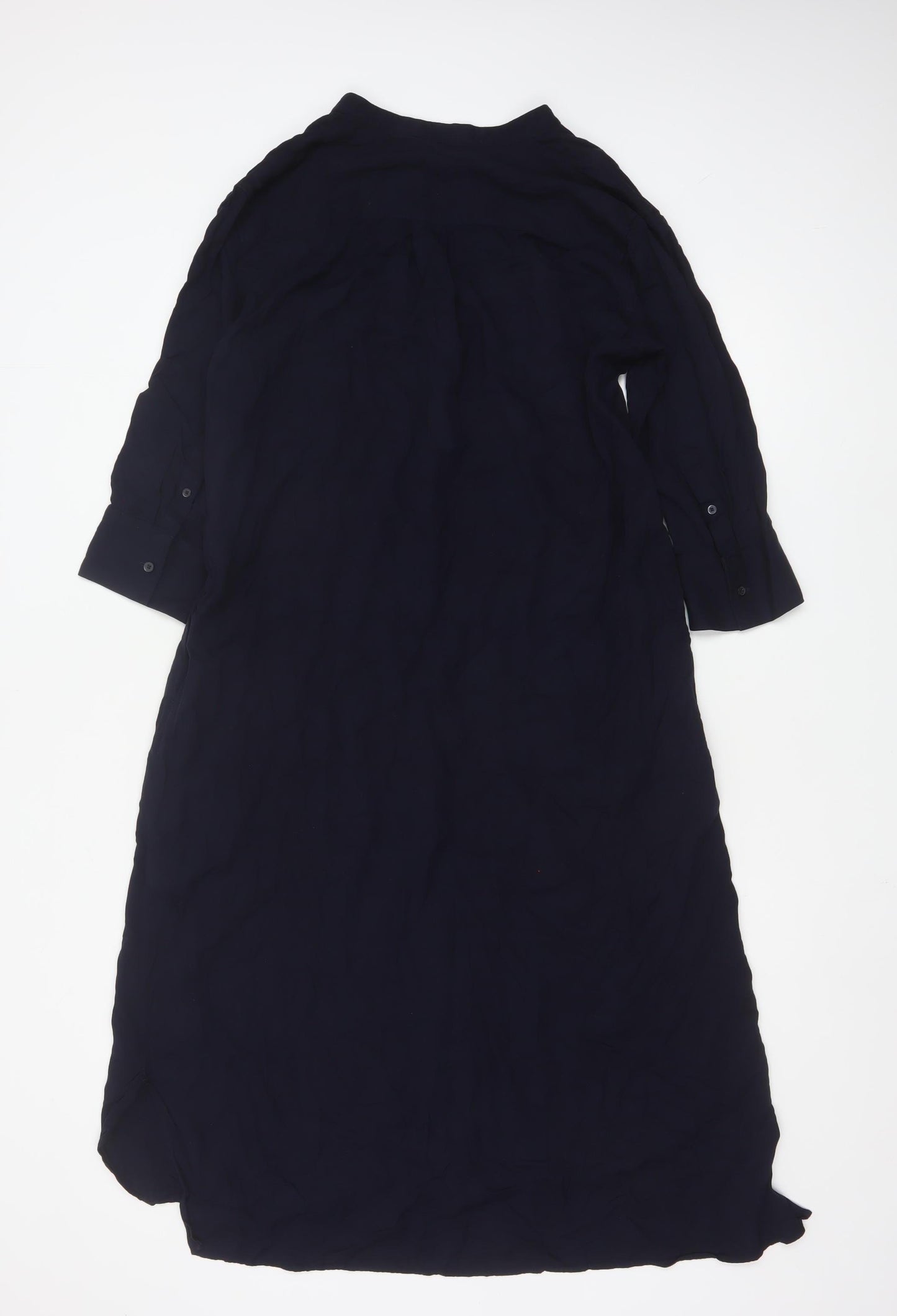 Uniqlo Women Blue Midi Shirt Dress M 3/4 Sleeve Button Classic Style