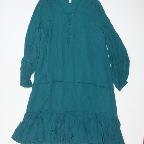 AND/OR Women’s Green Viscose Bohemian Long Sleeve Dress Size 8