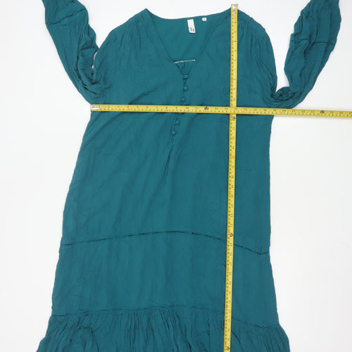 AND/OR Women’s Green Viscose Bohemian Long Sleeve Dress Size 8