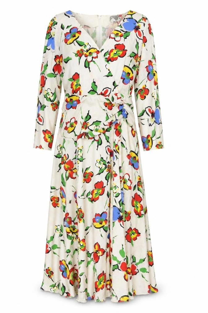 Front view of ASOS Women’s Multicoloured Floral Midi Wrap Dress, size UK 8
