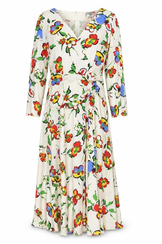 Front view of ASOS Women’s Multicoloured Floral Midi Wrap Dress, size UK 8