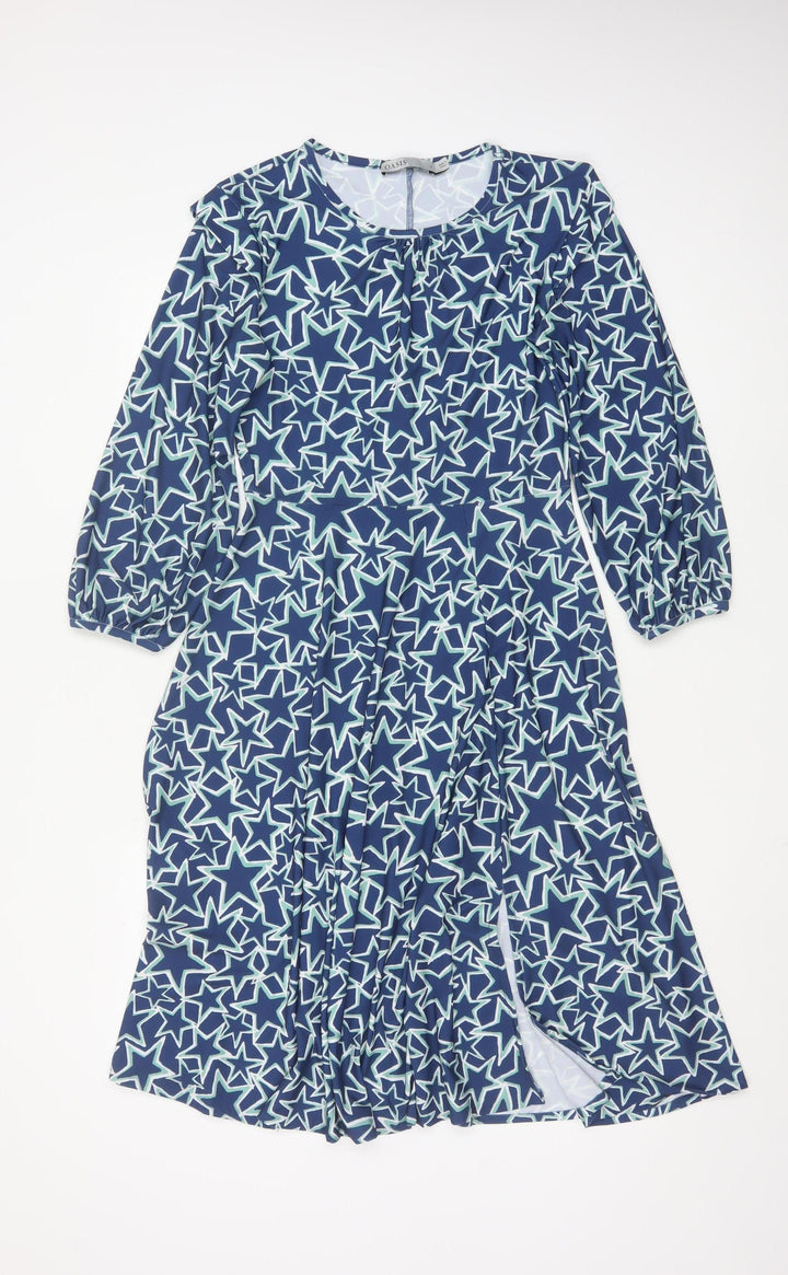 Oasis Women’s Blue Star Print Fit & Flare Knee Length Dress Size S