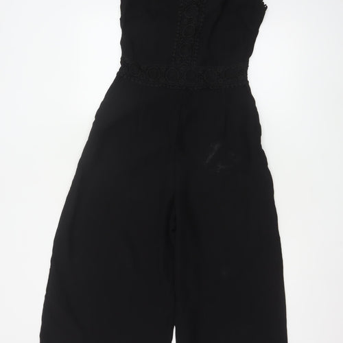 Zara Basic Women Black Sleeveless Lace Trim Jumpsuit Size S