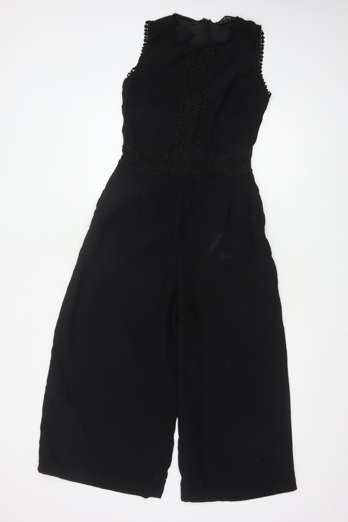 Zara Basic Women Black Sleeveless Lace Trim Jumpsuit Size S