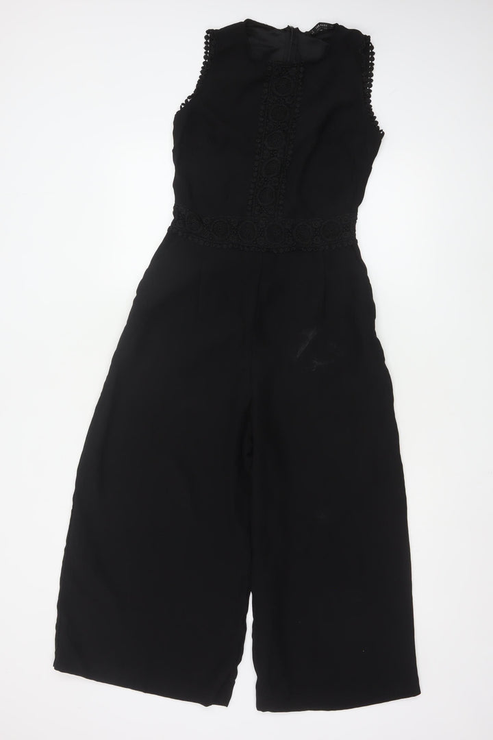 Zara Basic Women Black Sleeveless Lace Trim Jumpsuit Size S