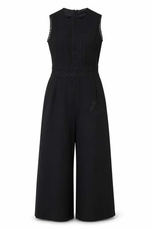 Zara Basic Women Black Sleeveless Lace Trim Jumpsuit Size S