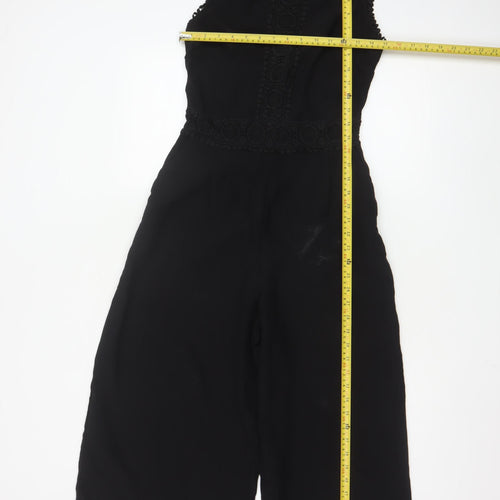 Zara Basic Women Black Sleeveless Lace Trim Jumpsuit Size S